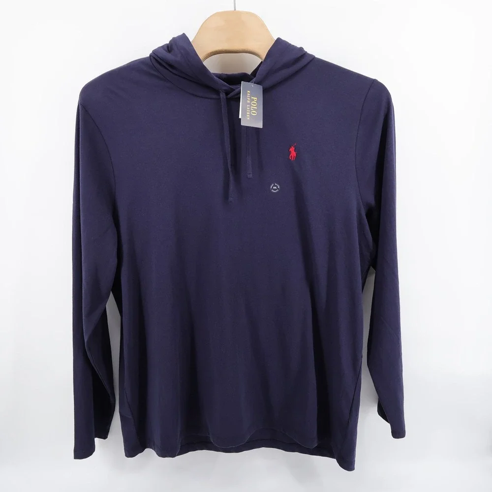 NEW Polo Ralph Lauren Classic Fit Hoodie Navy Lightweight Long Sleeve Mens XXL